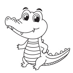 Cute crocodile cartoon coloring page illustration vector. For kids coloring book
