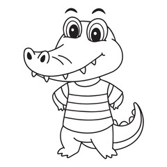 Cute crocodile cartoon coloring page illustration vector. For kids coloring book