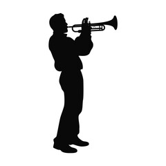Man with trumpet. Trumpeter, Musician plays the trumpet jazz. Silhouette trumpeter.