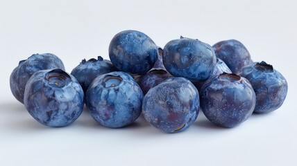 A tempting bunch of plump blueberries arranged on a white surface, their deep blue hue promising a burst of antioxidant-rich flavor.