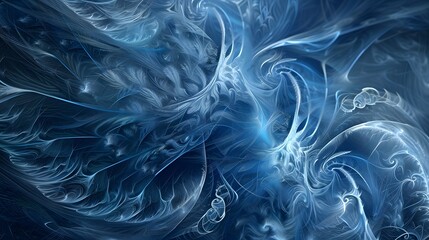 Blue Abstract Fractal Waves with Intricate Patterns