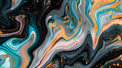 Stunning abstract teal and gold fluid art with swirling patterns and vibrant colors, ideal for modern and artistic backgrounds.