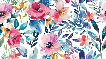 Beautiful wild floral watercolor seamless pattern as