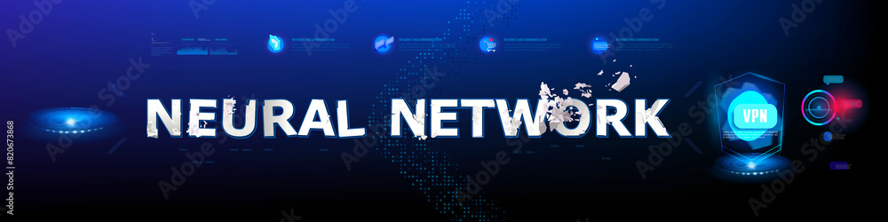 Poster neural network. concept banner. mathematical cyber model artificial intelligence for obtaining and g