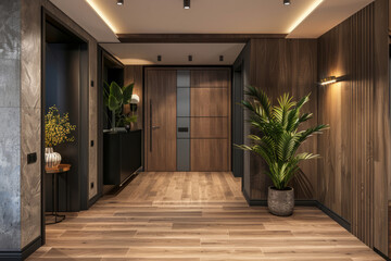 The entrance of a modern, stylish apartment. AI generative