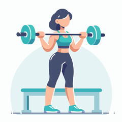 illustration of a woman lifting weights. fitness, workout.