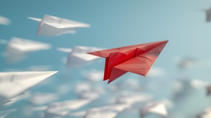 Vibrant Red Paper Plane Blazing a Trail A Symbol of Bold Leadership and Nonconformity generative ai