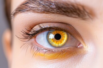 Close up of female eye with yellowed sclera for jaundice