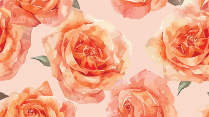 Watercolor peach rose flower seamless pattern for background