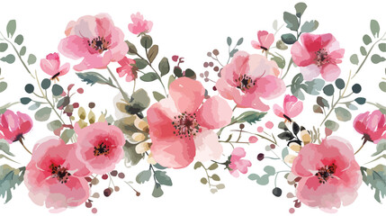 Watercolor pink floral border for wedding birthday ca