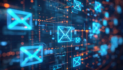 A computer screen with many blue and orange dots that look like emails by AI generated image