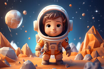 Child Wearing Astronaut Space Suit Costume Aspiring Future Career Job Occupation Concept poly chibi illustration