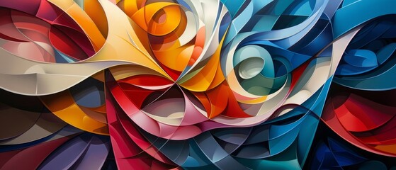 A vibrant abstract digital art composition with intertwining colorful shapes and flowing curves creating a dynamic visual experience.