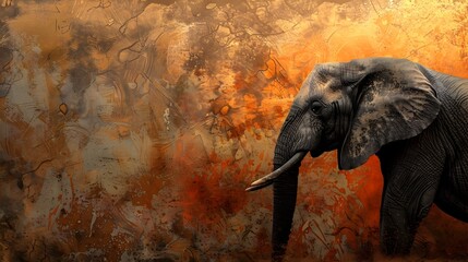Majestic Elephant in Serene Savannah Sunset Landscape