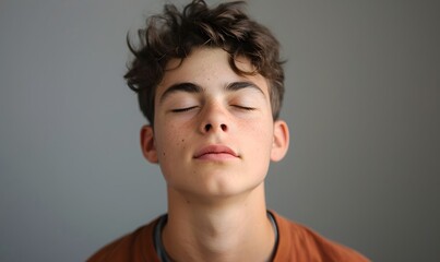 Adolescent male with closed eyes, Generative AI