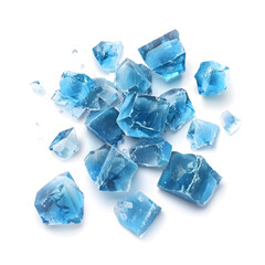 Obraz premium Top view blue crystals scattered isolated on white background