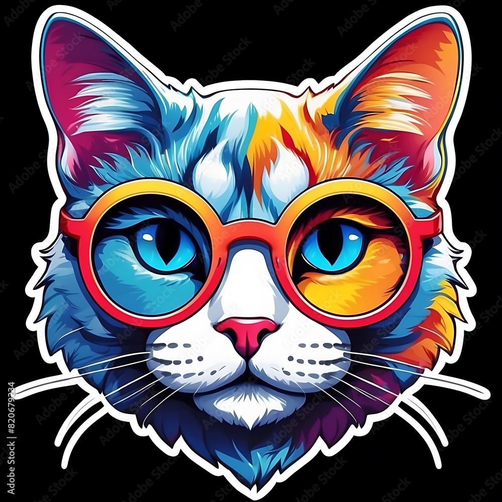 Sticker a colorfull cat face illustrations