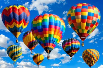 Naklejka premium Colorful sky illuminated by numerous vibrant hot air balloons floating gracefully