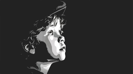 Black and white portrait of stylish little boy on dark