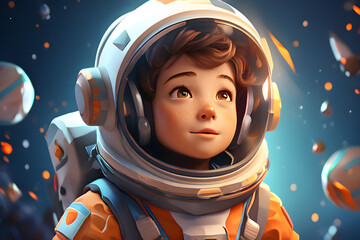 Child Wearing Astronaut Space Suit Costume In Outer Space Aspiring Future Career Job Occupation Concept Poly illustration