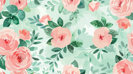 Watercolor pink green floral seamless pattern for background