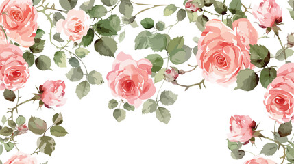 Watercolor pink rose flower border for background wed