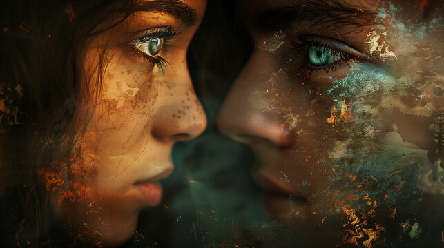 Intimate glances trapped between two souls, expressing mutual admiration and love.