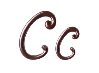 Large and small Letter C of the Latin alphabet made of melted chocolate, isolated on a white...