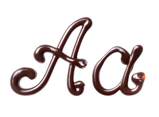 Large and small Letter A of the Latin alphabet made of melted chocolate, isolated on a white...