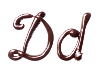 Large and small Letter D of the Latin alphabet made of melted chocolate, isolated on a white...