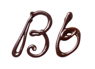 Large and small Letter B of the Latin alphabet made of melted chocolate, isolated on a white...