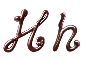 Large and small Letter H of the Latin alphabet made of melted chocolate, isolated on a white...