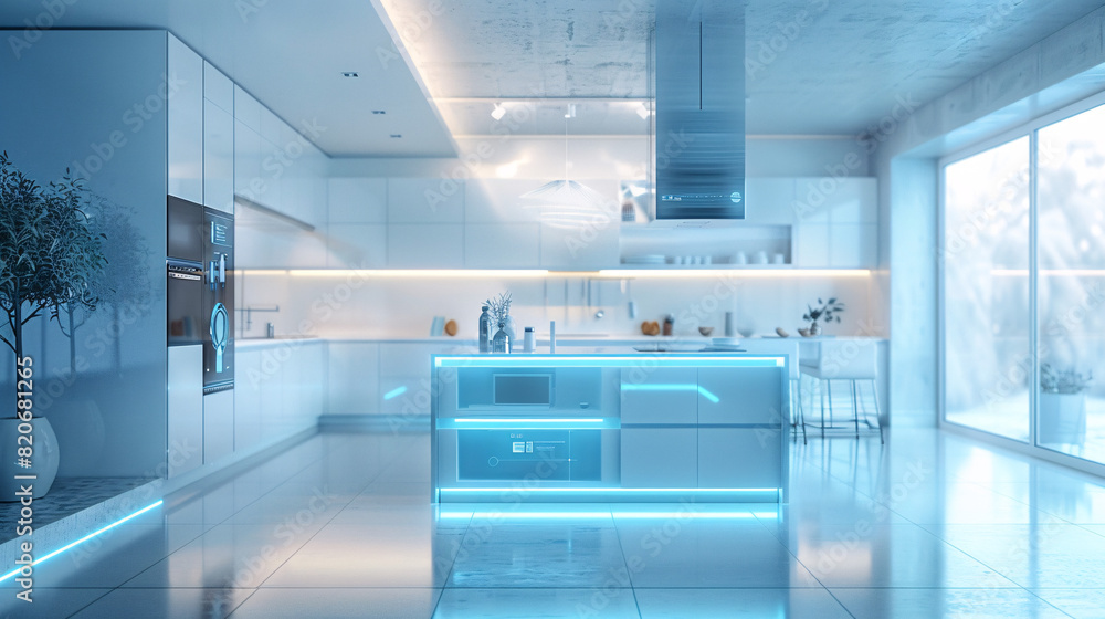 Poster a futuristic smart home entryway with ai-augmented reality interfaces for security and home manageme