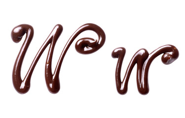 Large and small Letter W of the Latin alphabet made of melted chocolate, isolated on a white...