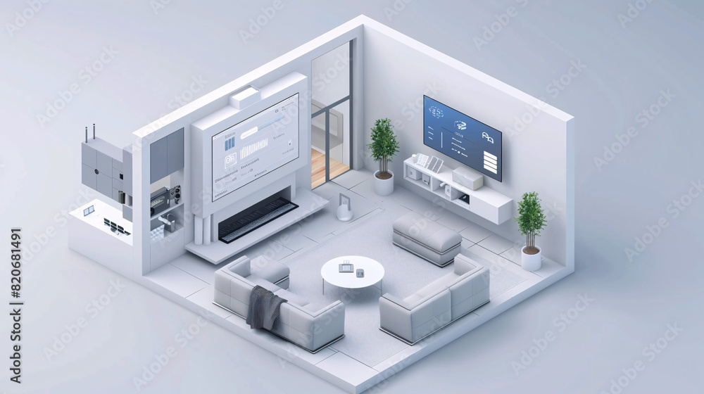 Poster a futuristic smart home entryway with ai-augmented reality interfaces for security and home manageme