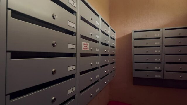 Metal stacks of letterbox and mailbox in retro soviet apartment