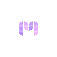 M initial logo modular shape wiyh purple shades.