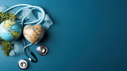 world health day concept background with planet earth ornament on blue background