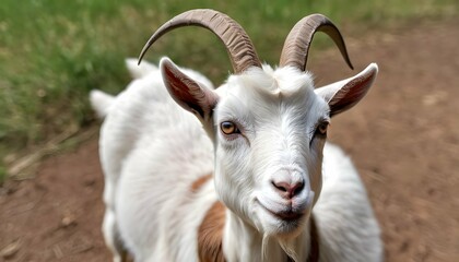 A Goat With Its Ears Perked Forward Listening Int