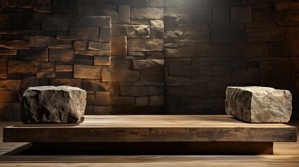 3d rock podium product stand or display with rock background and cinematic light