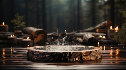 amazing podium product stand or display with blur background and cinematic light