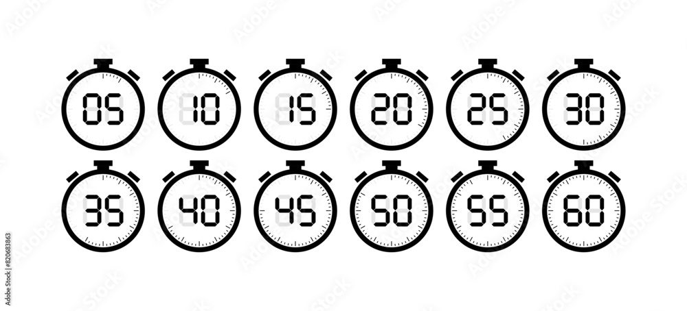 Poster stopwatch icon set. timer icons. linear style. vector icons