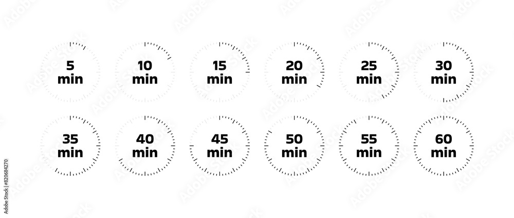 Poster timer icon set. minute timer. flat style. vector icons