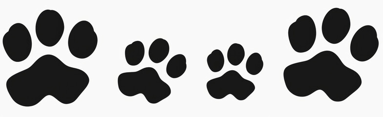Black silhouette of dog paw prints on white background, simple and flat design