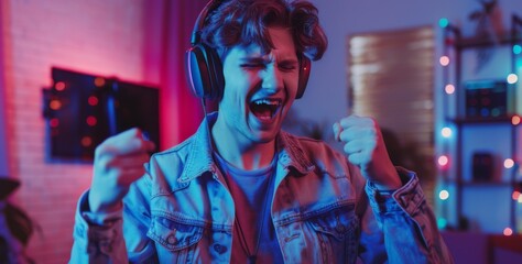 Obraz premium Man Enjoying Music Passionately