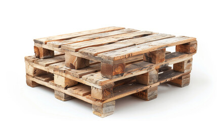 Stack of wooden pallets isolated on white background for industrial and logistic use
