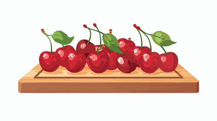 Board with ripe sweet cherry on white background Vector