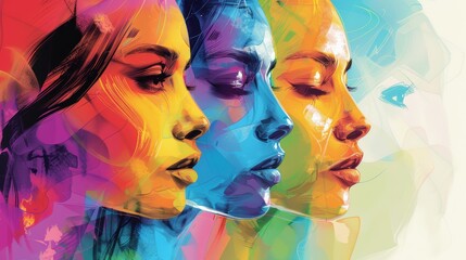 Fototapeta premium Colorful abstract illustration of women s faces