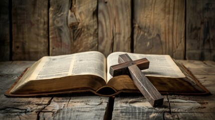 Obraz premium The Open Bible with Cross