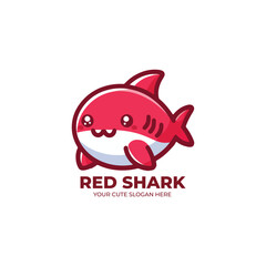 Red Shark Cute Logo Design